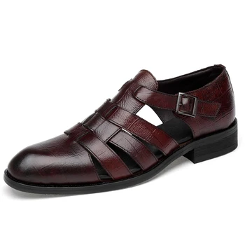 הסגנון האיטלקי אופנה עור אמיתי סנדלי גברים לבוש עסקי סנדלים בעבודת יד עור גברים נעלי Sandalias גדול גודל 35-47