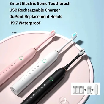 חכם חשמלית סוניק מברשת שיניים נטענת USB אלקטרונית שיניים מברשת IPX7 עמיד למים הלבנת שיניים נקיות 8 החלפת הראש