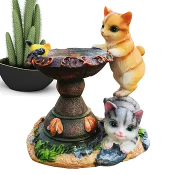 חתול גן פסל אורות LED שרף גן סולארית פסל חתול דקורטיביים חסון חיצונית קישוט עם שני חתולים פטיו בחצר דשא