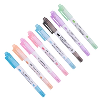 חתיכת 8 עקומת העט כפולה טיפ ליניארי צבע עטים על יומן נייר לוויה ג 'ל עטים 8 צבעים בצורת ג' ל עטים