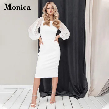 מוניקה חצוצרה O-צוואר שמלות כלה לנשים 2023 הכלה סאטן מודרני פנס השרוול רוכסן Vestidos דה נוביה Brautmode