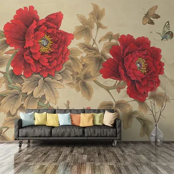 מותאם אישית ציור קלאסי אדום אדמונית קיר בעיצוב הציור ללמוד לחיות בחדר השינה תמונה רקע טפט 3D פרח המסמכים דה ונקייה