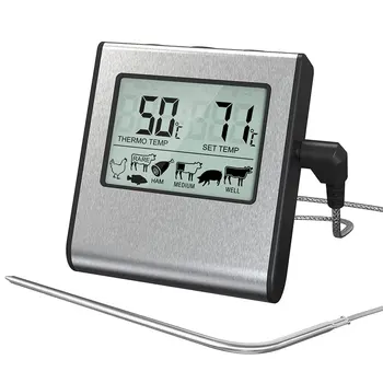 מזון Temperaturer מטבח בישול בשר LCD דיגיטלי מדחום ברביקיו תנור גריל עם פונקצית טיימר נירוסטה בדיקה