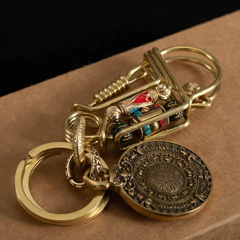 מלאכת פליז מחזיק מפתחות מכונית רטרו Keyring יצירתי גברים נשים תכשיט תכשיטים פנינה משובץ מתנה זוג הביתה תליון קישוט