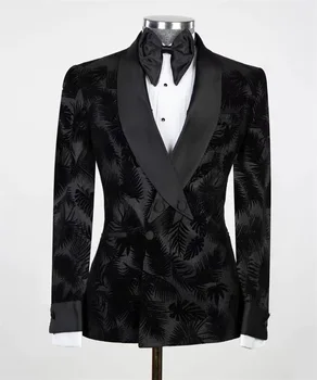 מעצב שחור חליפות גברים בלייזר 1 יח ' דף מודפס רשמי החתונה החתן טוקסידו סאטן דש הנשף מעיל תלבושת תפורים