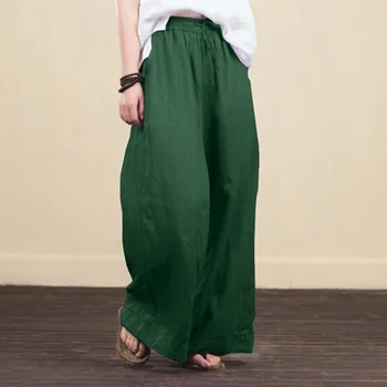 נשים אלגנטי כותנה מכנסי פשתן 2021 מזדמן רופף רחב הרגל אופנה מכנסיים החדשה לאביב קיץ נקבה בוהו אופנת רחוב קלאסי