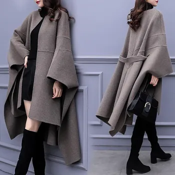 נשים גלימת צמר מעיל סתיו חורף אופנה חדשה Oversize צמר מעיל נשים קוריאני 2023 רופף ארוך באיכות גבוהה מעיל 3XL