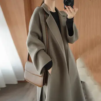 נשים סתיו חורף ארוך מלאכותי צמר מעיל הלבשה עליונה 2021 בנות קוריאני קשמיר נקבה רופף מעיל בגדי מעיל מעיל רוח