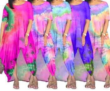 נשים צבעוניים לקשור צבע אופנה רופף מתנדנד חצאית ססגוניות השמלה מזדמנים שמלת החוף