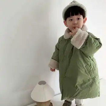 סגנון קוריאני בנים בנות מעובה מעיל ילדים בגדי סתיו חורף גדולה לילדים ארוך מרופד מזדמן אופנתי ז ' קט