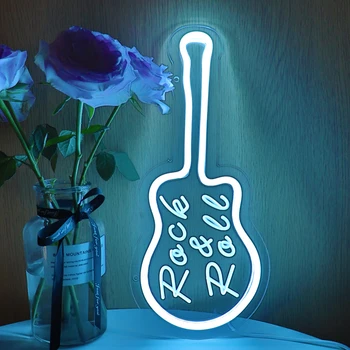סיטונאי רול רוק עם גיטרה ניאון בר סימן Led לפרסם אורות מנורת לילה קניות אולם השינה מסיבת חתונה קישוט