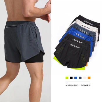 ספורט מכנסי ריצה גברים 2 ב 1 כפולה-סיפון יבש מהירה כושר ספורט קצרים כושר ריצה אימון מכנסי ספורט גברים במכנסיים קצרים.