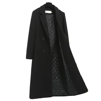 סתיו חורף נשים מעיל צמר חדש, נחמד, שחור מעובה טמפרמנט אופנה באורך בינוני הנשים מעיל צמר, מעיל נשים F533