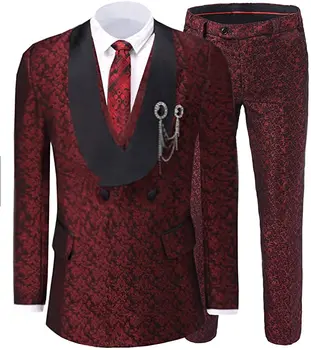 עיצוב אופנה בגדי גברים הנשף חליפות 3 חלקים הצעיף דש רגיל מתאים בדוגמת החליפה השושבינים מעייל פראק (בלייזר+אפוד+מכנסיים)