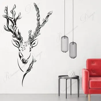 עיצוב יצירתי קרניים צבי הראש בקיר המדבקה ויניל לעיצוב הבית הסלון, חדר השינה בעלי חיים צבי מדבקות עיצוב פנים 4302