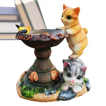 פסל חתול חוצות שרף השמש פסל חתול עם אורות LED עבור גן נוי חסון חיצונית קישוט עם שני חתולים פטיו