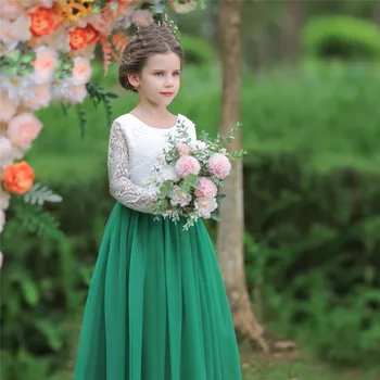 קטנים ובינוניים בגדי ילדים רשת שמלת קיץ חדש ירוק נסיכה שמלות בנות מסיבת יום הולדת שמלת החתונה