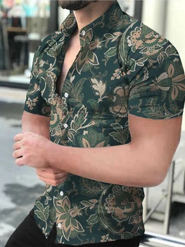 קיץ אופנה בנים יוקרה עם שרוולים קצרים חולצת הוואי דיגיטלי הדפסת חולצות מזדמנים צמרות Turn-למטה צווארון מסיבה במועדון החולצה