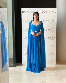 קרוליינה כחול שיפון קו רשמי שמלות ערב להסרה זמן גלימה עם שרוולים רצועת הסעודית ערבית נשים שמלות לנשף שמלת מסיבת