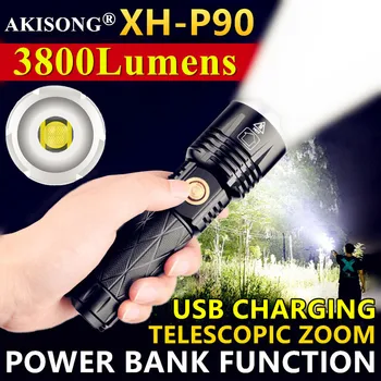 קרי XHP50/P70/P90 מתח גבוה Zoomable פנס LED USB טעינה חיצונית חזקה ציד פנס קמפינג טקטי לפיד