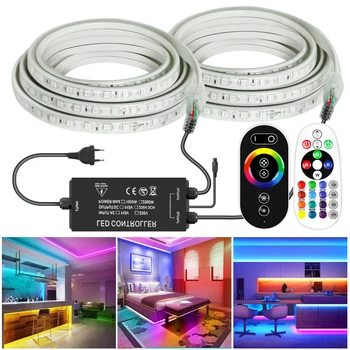 רצועת LED אורות AC 220V SMD 5050 RGB הקלטת המנורה IP67 עמיד למים גמיש סרט Led ניתן לעמעום לקישוט חיצוני תאורה
