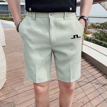 רקמת לוגו של גברים גולף מכנסי קיץ דקים מכנסיים ייבוש מהיר לנשימה רפויים גברים אלסטי נוח ספורט מכנסיים