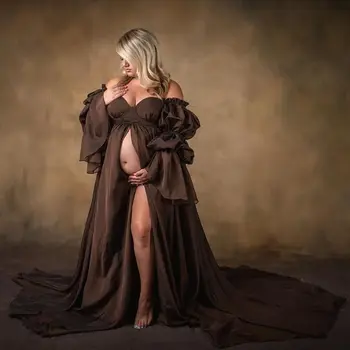 שוקולד לידה שמלות הריון צילומים ארוך שרוול צילום Babyshower שמלות חלוק רחצה כלה עבור Fotos