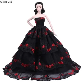 שחור אדום Multi-layer חתונה תחרה שמלת הבובה בארבי בגדים תלבושות מפלגה שמלת בגדים עבודת יד, צעצועים לילדים