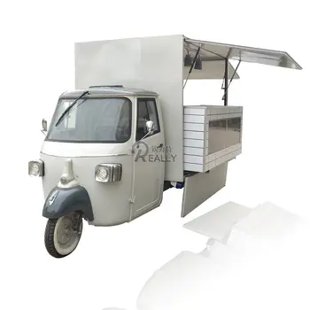 תלת אופן עגלת האוכל חיצוני נייד מזון משאית בנזין Piaggio קוף קפה נייד משאית מזון מהיר אוטומטיות תלת אופן עם הרמת