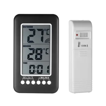 ℃/℉ דיגיטלי LCD מדחום אלחוטי פנימי/חיצוני מדחום 12/24 שעה תצוגת שעון מד טמפרטורה עם המשדר.