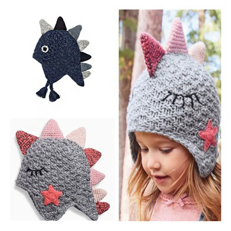 2021 חמוד dinosour סתיו חורף היד כובע סרוג לתינוק ילד ילדה לסרוג כובע לתינוק ילדים ילד תינוק סרוג כובע 1-6 שנים מותק - 0