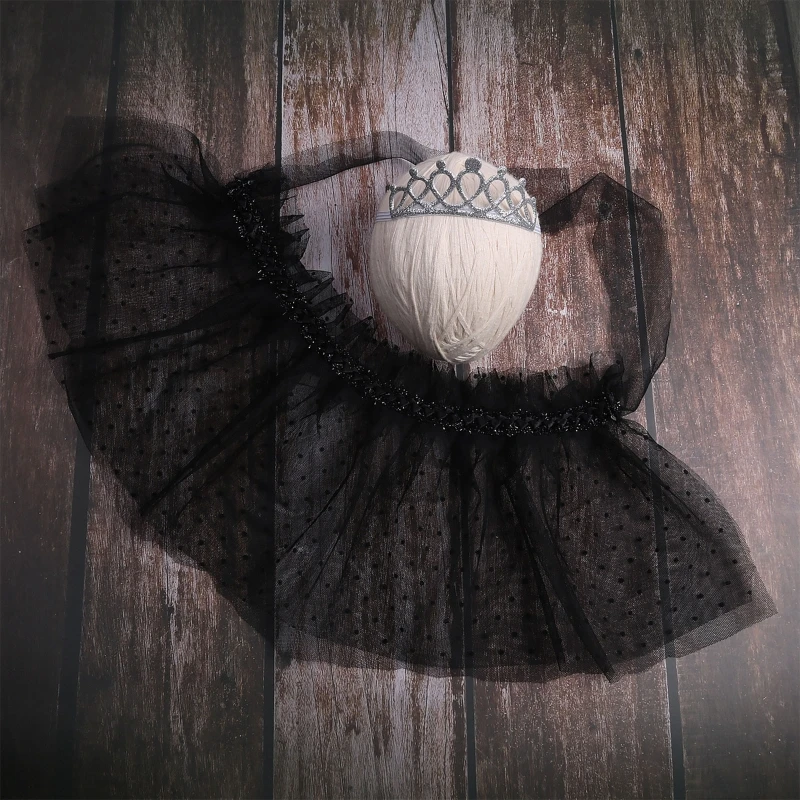 2Pcs היילוד תמונה תלבושת הילדה שכבה כפולה רשת טוטו חצאית כתר לשיער - 4