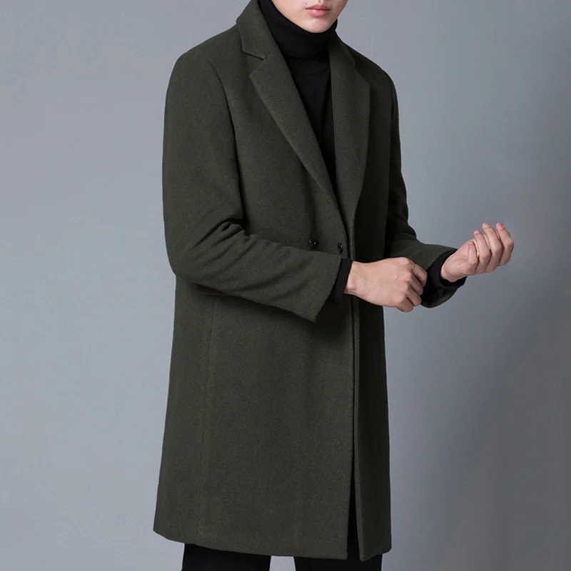MRMT 2023 חדש קוריאני גרסה נאה צמר טוויד מעיל גברים מזדמנים אמצע אורך המעיל Slim Fit גברים מגמה - 3