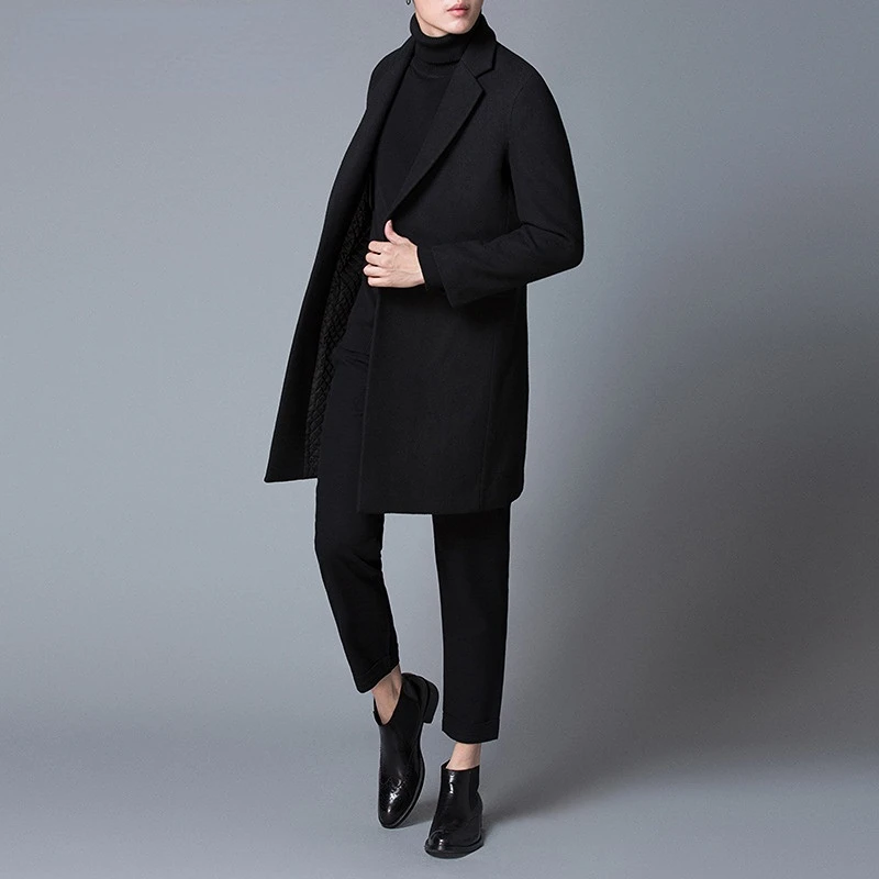 MRMT 2023 חדש קוריאני גרסה נאה צמר טוויד מעיל גברים מזדמנים אמצע אורך המעיל Slim Fit גברים מגמה - 4