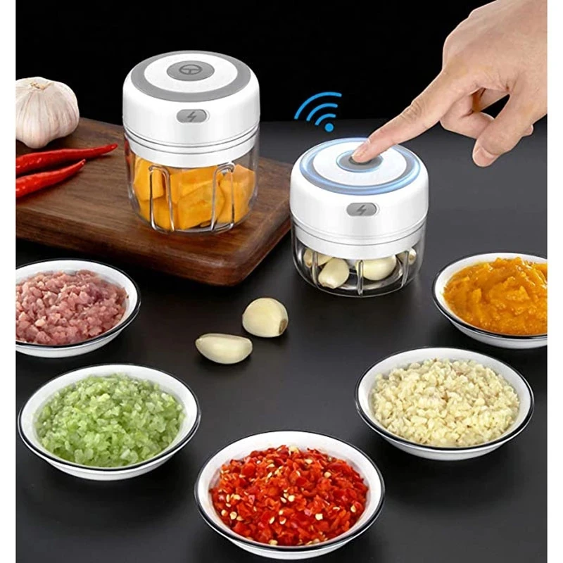 100/250ml חשמלי שום מטרידן מיני מסוק ירקות, צ 'ילי בשר, ג' ינג 'ר מועך מכונת טעינת USB בלנדרים גאדג' טים למטבח - 1