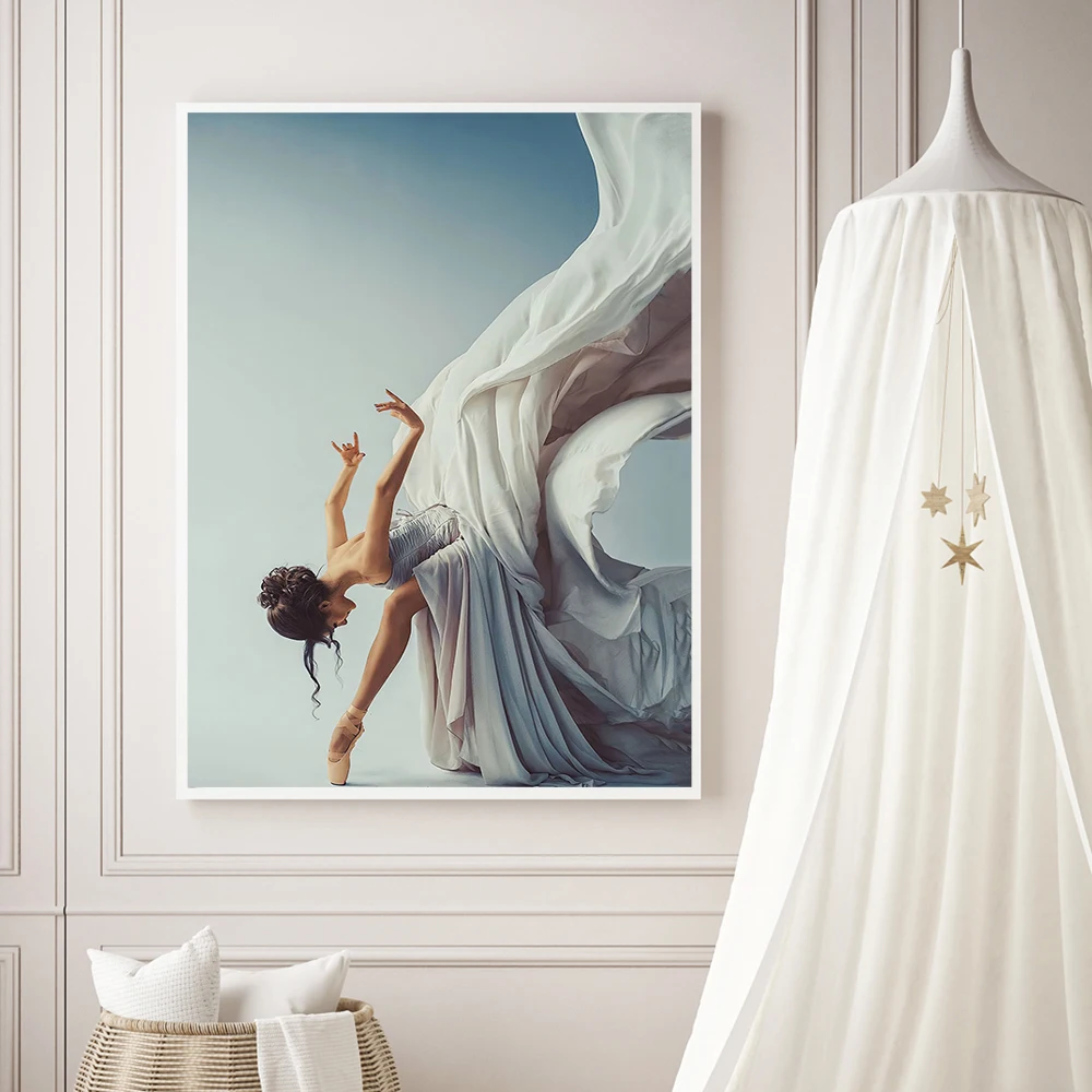 בלט מודרני ילדה רוקד בד ציור הפוסטר ולהדפיס להבין את אמנות קיר שחור אן לבן תמונות עבור הסלון חדר השינה מעבר - 3