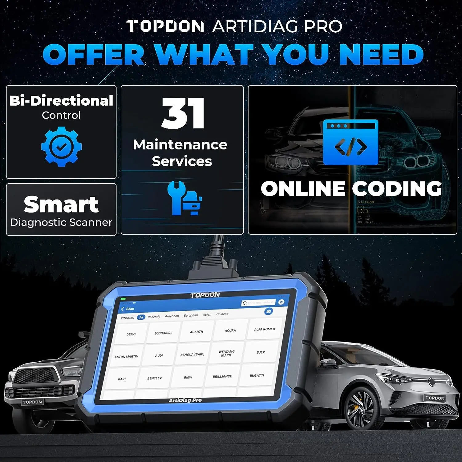 ArtiDiag Pro סורק OBD2, דו כלי הסריקה עם ECU קידוד, 31 שירות, FCA שער מעקף(בשווי $200), ברמת OE מלא סיי - 1