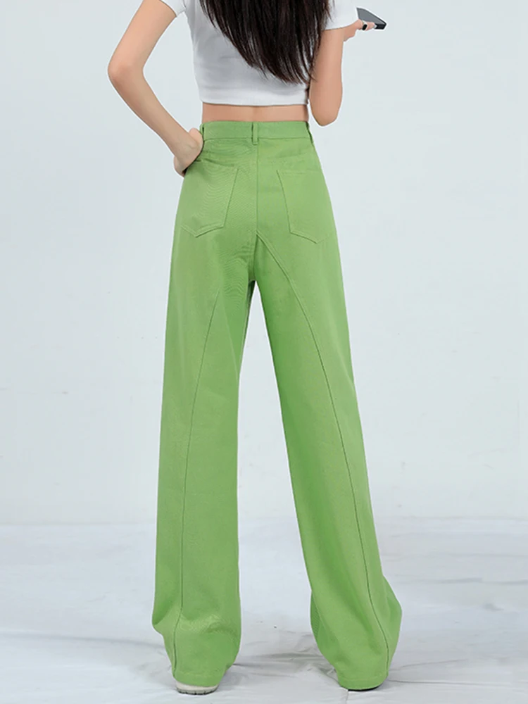 אופנה דופמין רוטב אבוקדו ירוק סימטרית גבוהה המותניים רזה ישר מכנסי ג 'ינס רופף רחב ג' ינס רגל 2023 חדש מכנסיים - 2