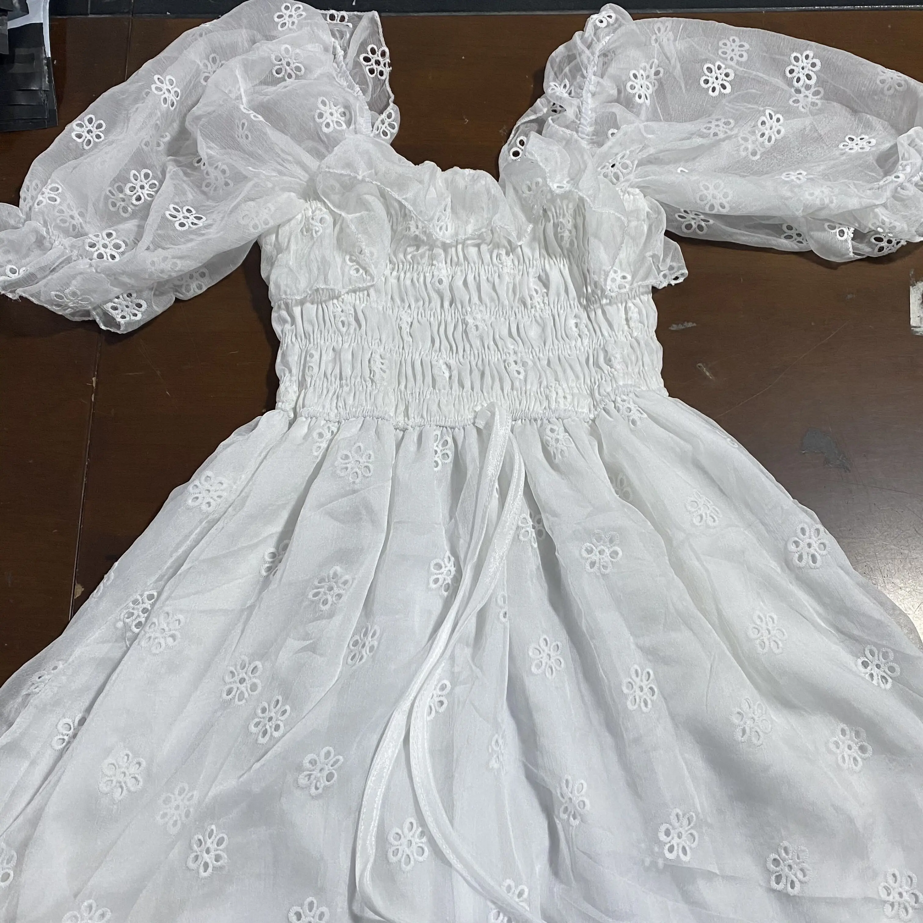 נשים צרפתית בקיץ לבן פאף שרוול שמלה קוריאנית סגנון מתוק פיות תחרה שיפון Kawaii מוצק אלגנטי בציר שמלה Vestidos - 1