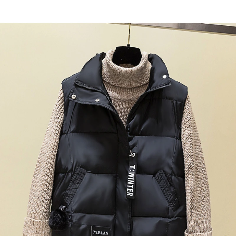 2022 סתיו וחורף נשים Veat קצר הז ' קט כותנה אפוד מוצק צבע המעיל 5 צבעים גודל S-XXXL - 4