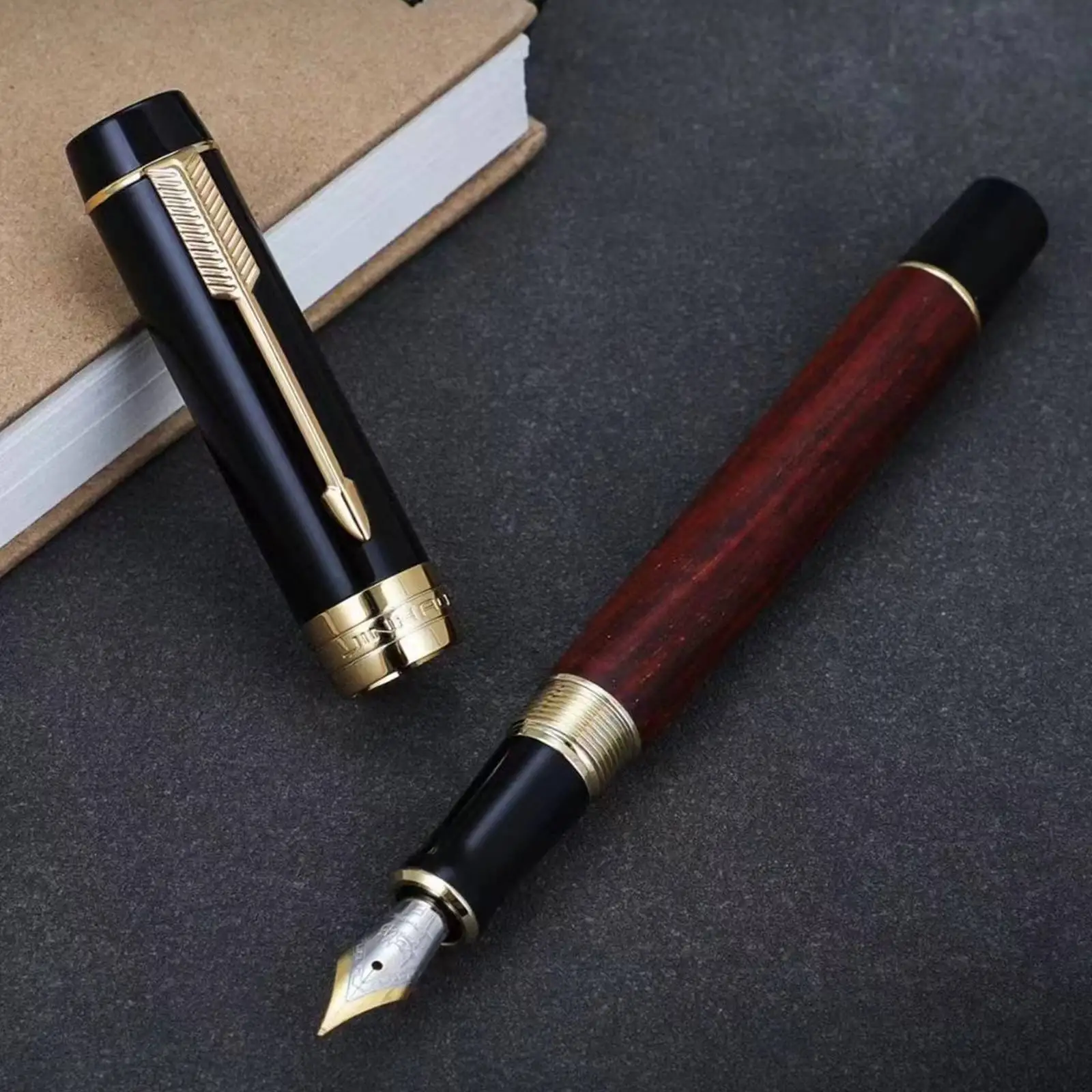 Jinhao 100 מיני עט נובע עץ מלא סדרת חץ קליפ אירידיום החוד לעסקים המשרד כתיבה מתנה עטים - 4