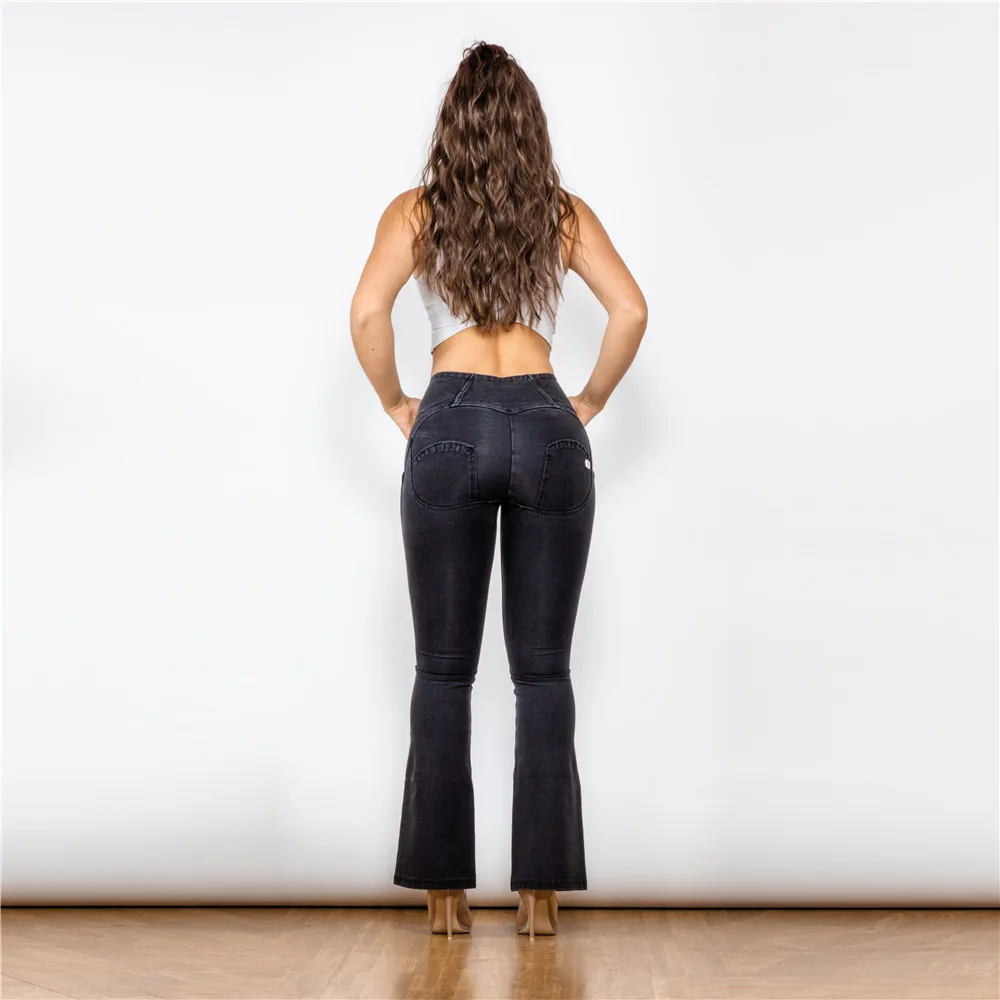 Shascullfites כושר בעיצוב מכנסי ג 'ינס גבוהה המותניים זמן תאורה שחור סקיני בל התחתונה ג' ינס מגמת בציר יוגה מכנסיים - 5