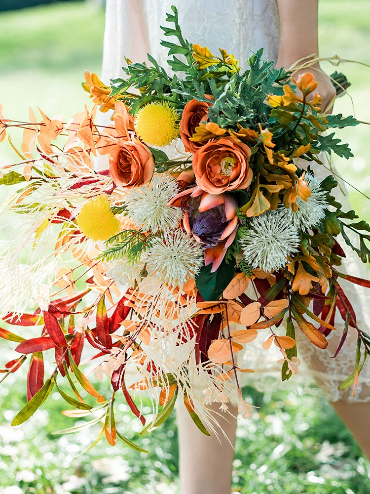 HIMSTORY לערבב צבע זרי כלה פרחים מלאכותיים בעבודת יד עלה הכלה מחזיק זרי חתונה רומנטית כלה יד Accessorie - 2