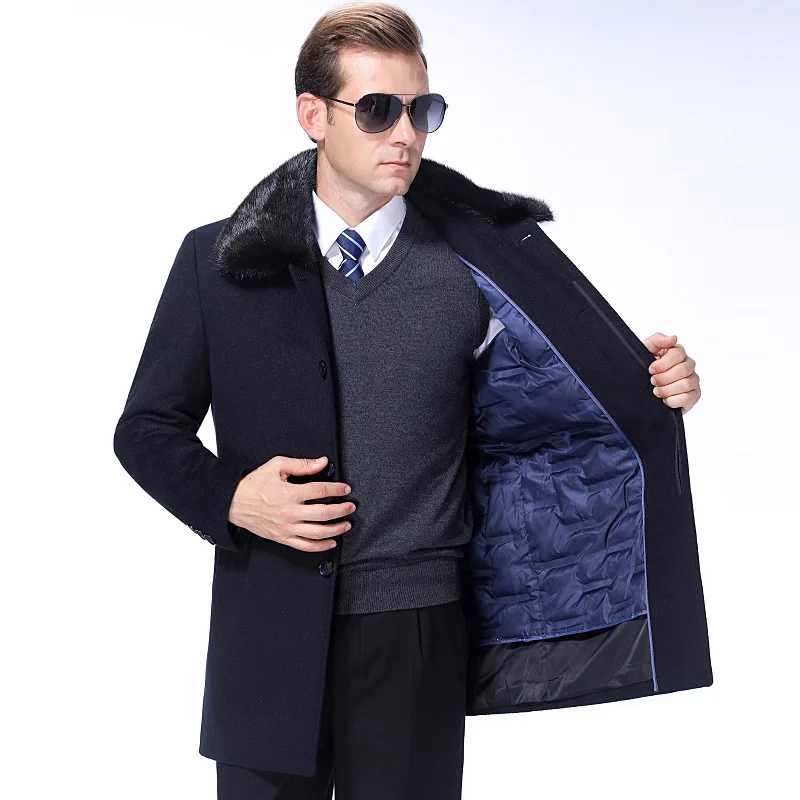 חדשות אופנה באיכות גבוהה גברים צמר מעיל מעובה למטה להסרה הפנימי צמר צווארון המעיל מכוסה כפתור בתוספת גודל M-3XL 4XL - 0