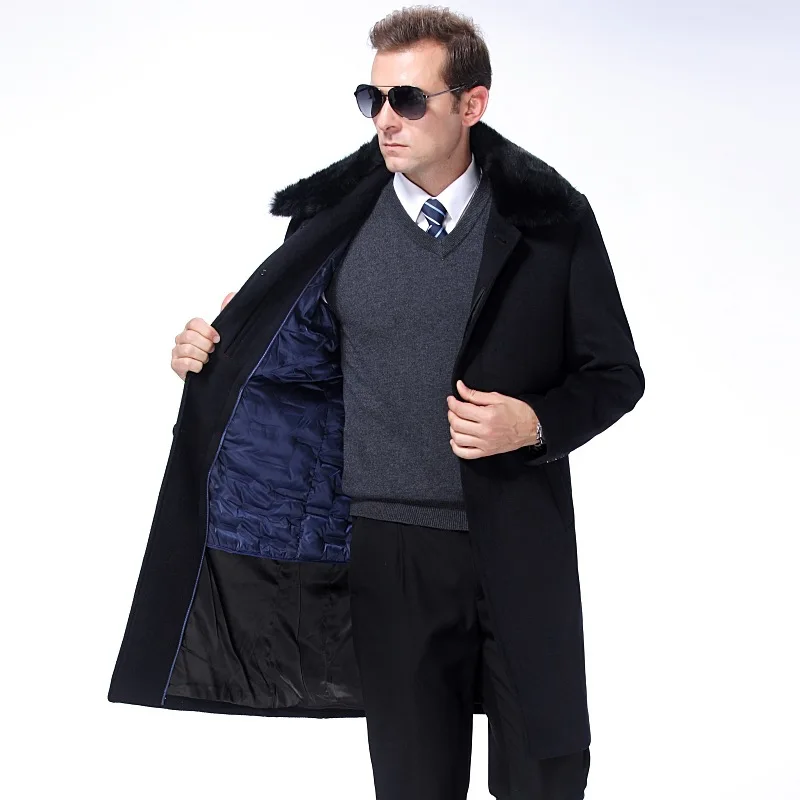 חדשות אופנה באיכות גבוהה גברים צמר מעיל מעובה למטה להסרה הפנימי צמר צווארון המעיל מכוסה כפתור בתוספת גודל M-3XL 4XL - 2