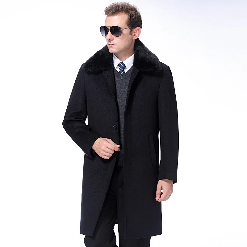 חדשות אופנה באיכות גבוהה גברים צמר מעיל מעובה למטה להסרה הפנימי צמר צווארון המעיל מכוסה כפתור בתוספת גודל M-3XL 4XL - 3
