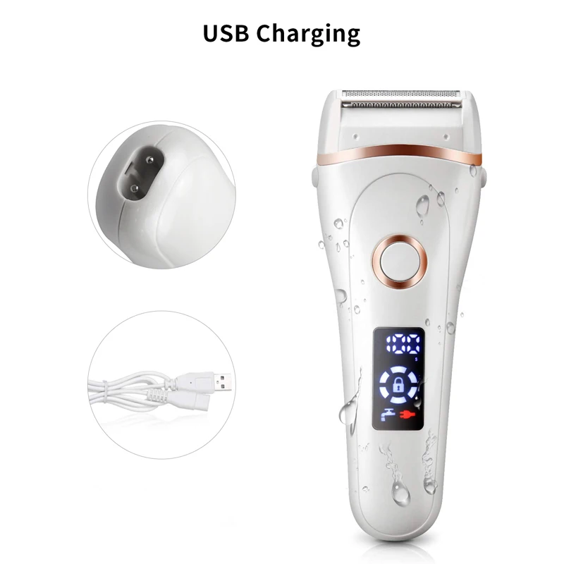 גילוח ללא כאבים, הגברת גילוח עבור נשים ביקיני גוזם על כל הגוף עמיד למים טעינת USB תצוגת LCD רטוב & יבש באמצעות - 4