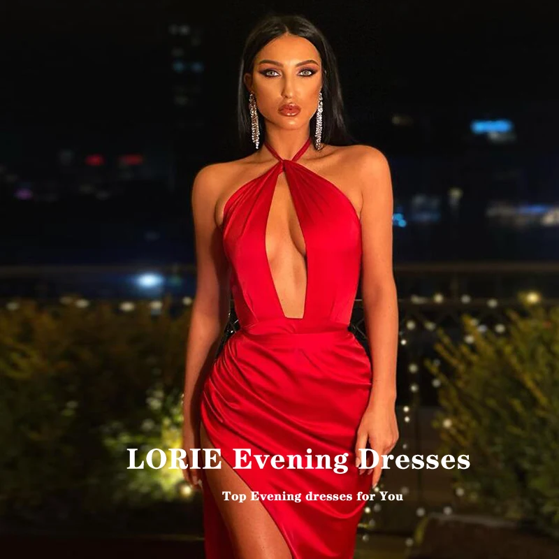 LORIE סקסי אדום שמלות ערב מחוך קפלים סאטן גבוה צד פיצול זמן ערבית בת ים שמלת נשף מיוחד סלבריטאים שמלת מסיבת - 1