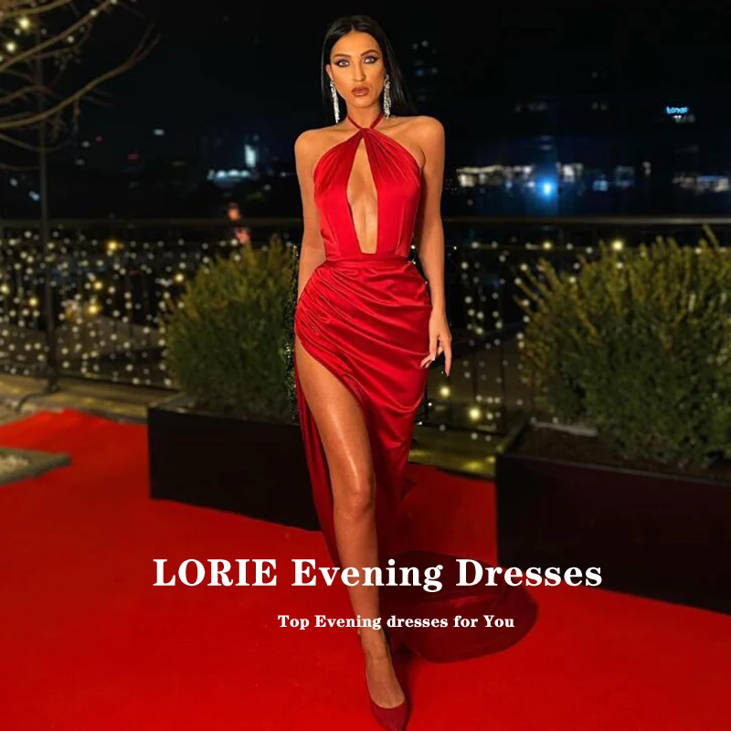 LORIE סקסי אדום שמלות ערב מחוך קפלים סאטן גבוה צד פיצול זמן ערבית בת ים שמלת נשף מיוחד סלבריטאים שמלת מסיבת - 2