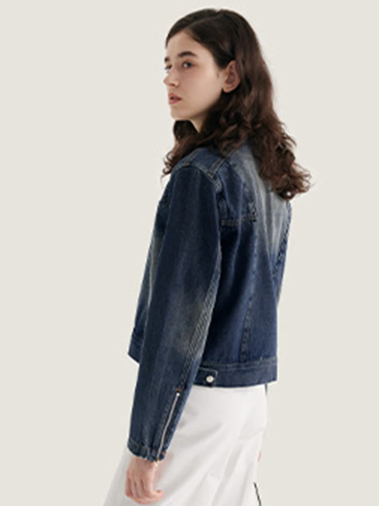 DEAT האופנה לנשים ג ' ינס מעיל לעמוד צווארון עם שרוולים ארוכים אחת עם חזה שטף במצוקה מעילי גברת סתיו 2023 חדש 7AB665 - 1